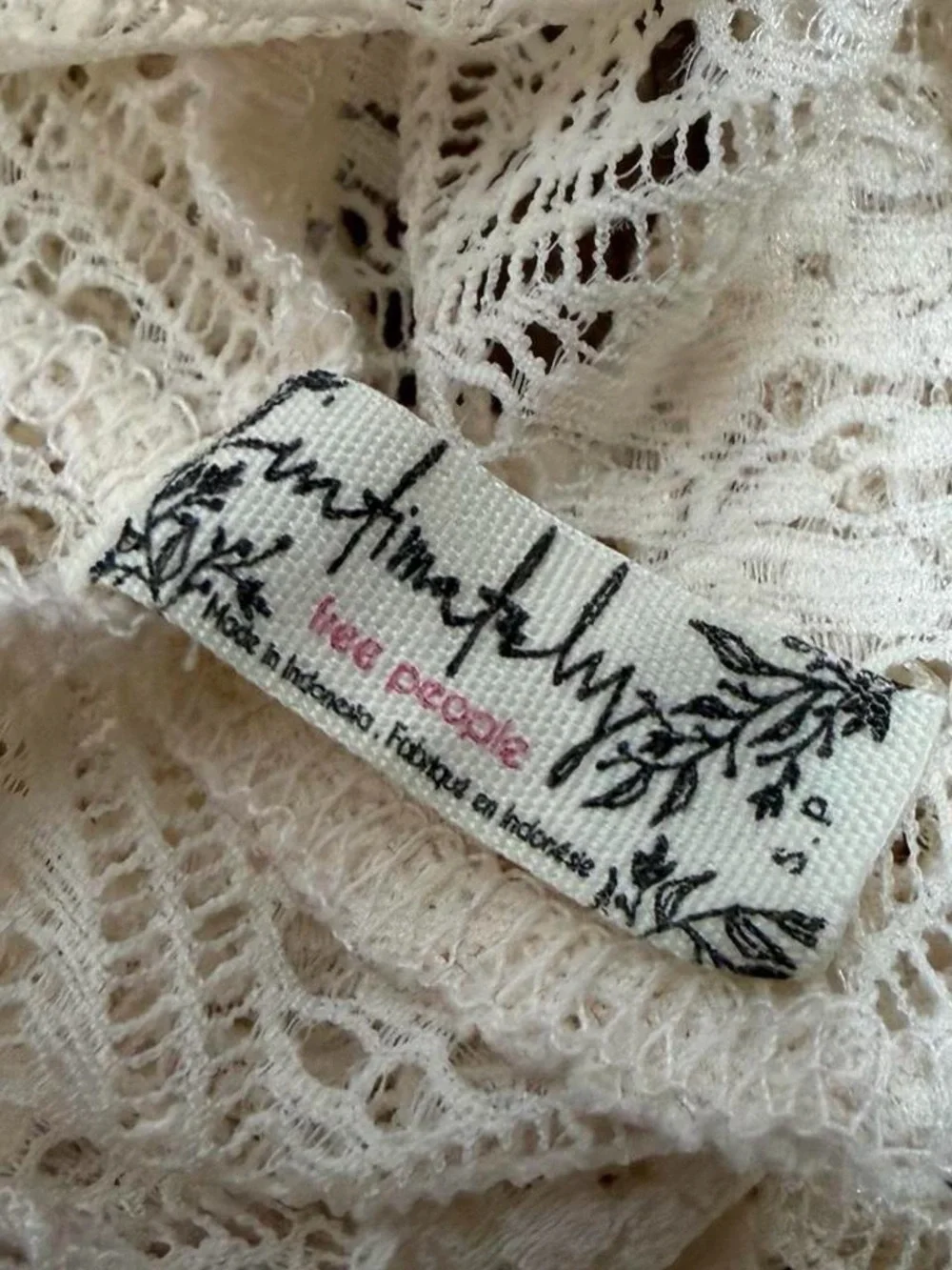 Free People Sheer Lace Turtleneck Top Cream Boho Size S